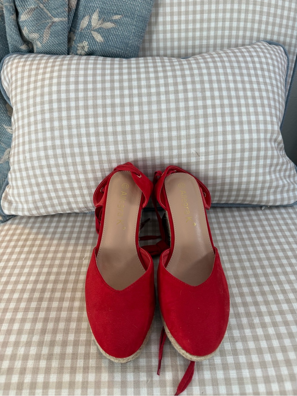 Allegra K Red Women's Espadrille Wedge Sandals with Ankle Tie